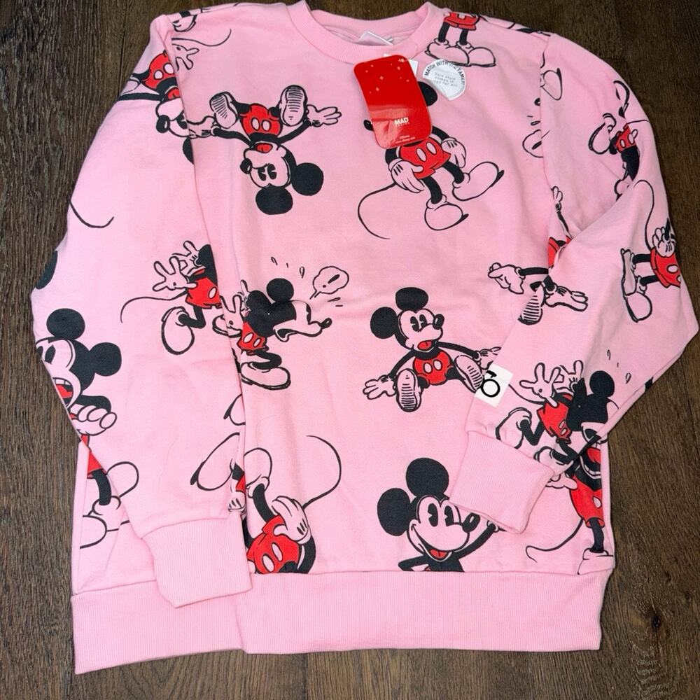NWT Disney Mickey Mouse Pink Crewneck 100 Anniversary Sweatshirt Sz S